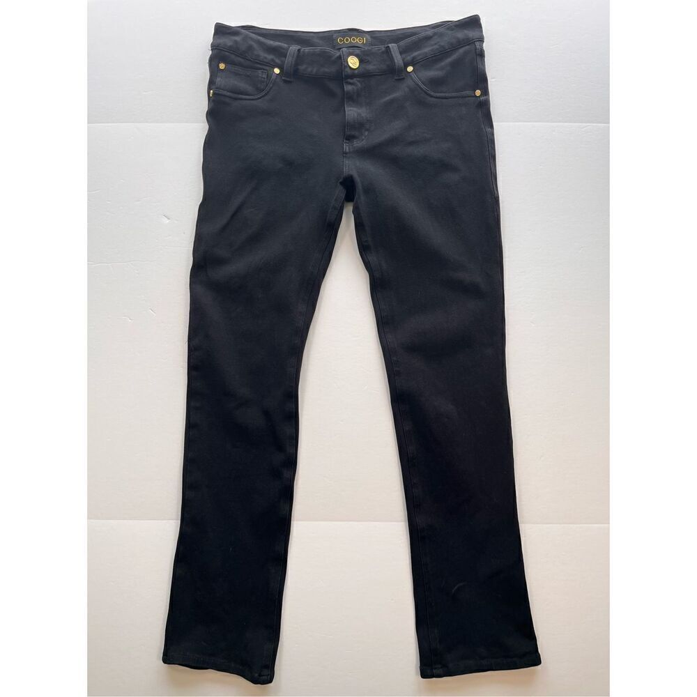 COOGI 5 Pocket Straight Leg Slim Fit Stretch Pant Black Gold Hardware Size 13/14